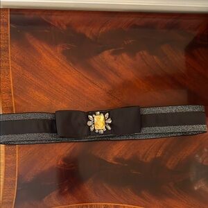 LOFT Black and Silver Stretch Belt with Gold Jeweled Accent size small 32 inches